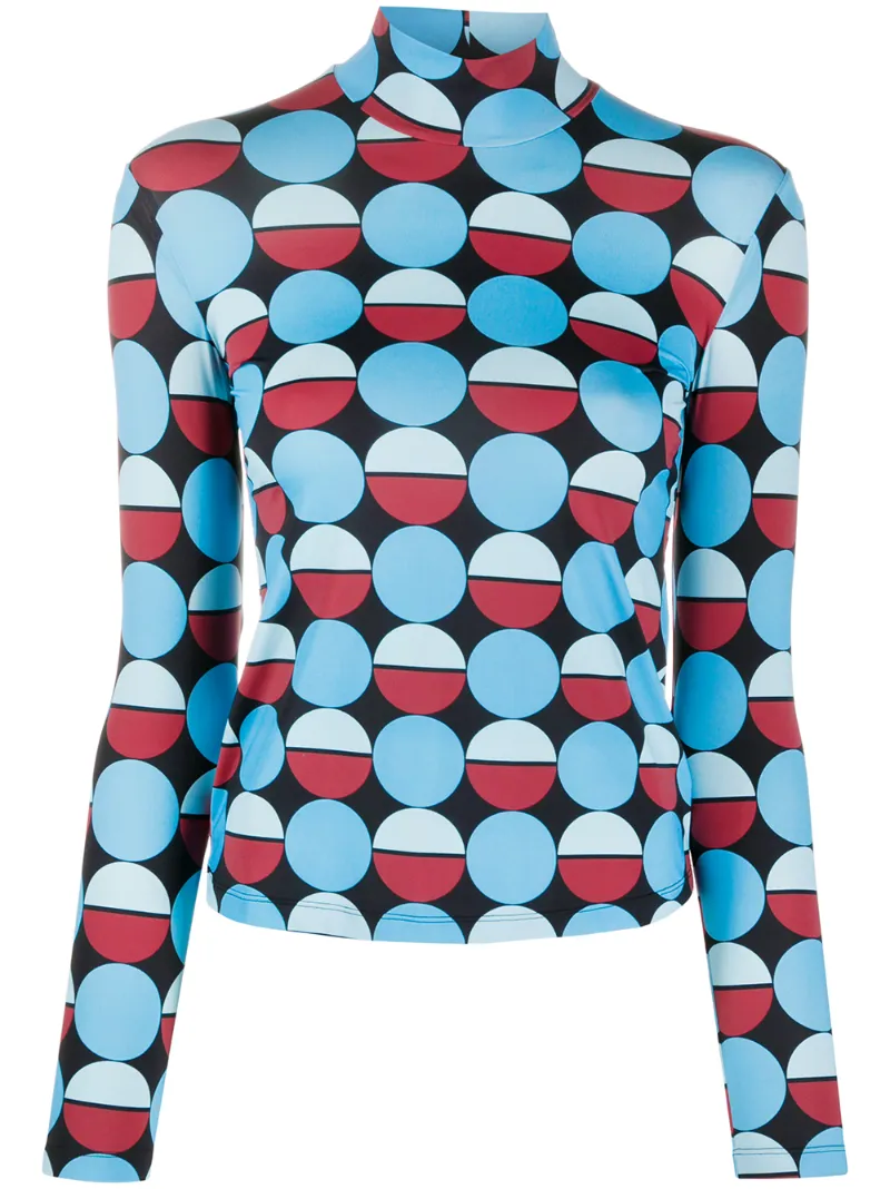 Click to view more detailed imagery on our partner's website La Doublej Geometric Print Turtleneck Top In Blue
