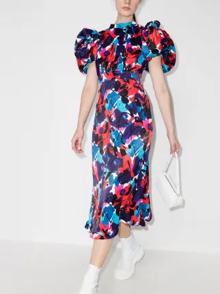 Dawn painted flower print midi dress展示图