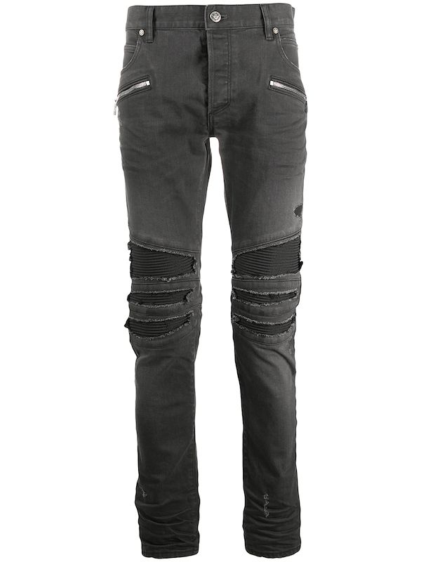 distressed black biker jeans