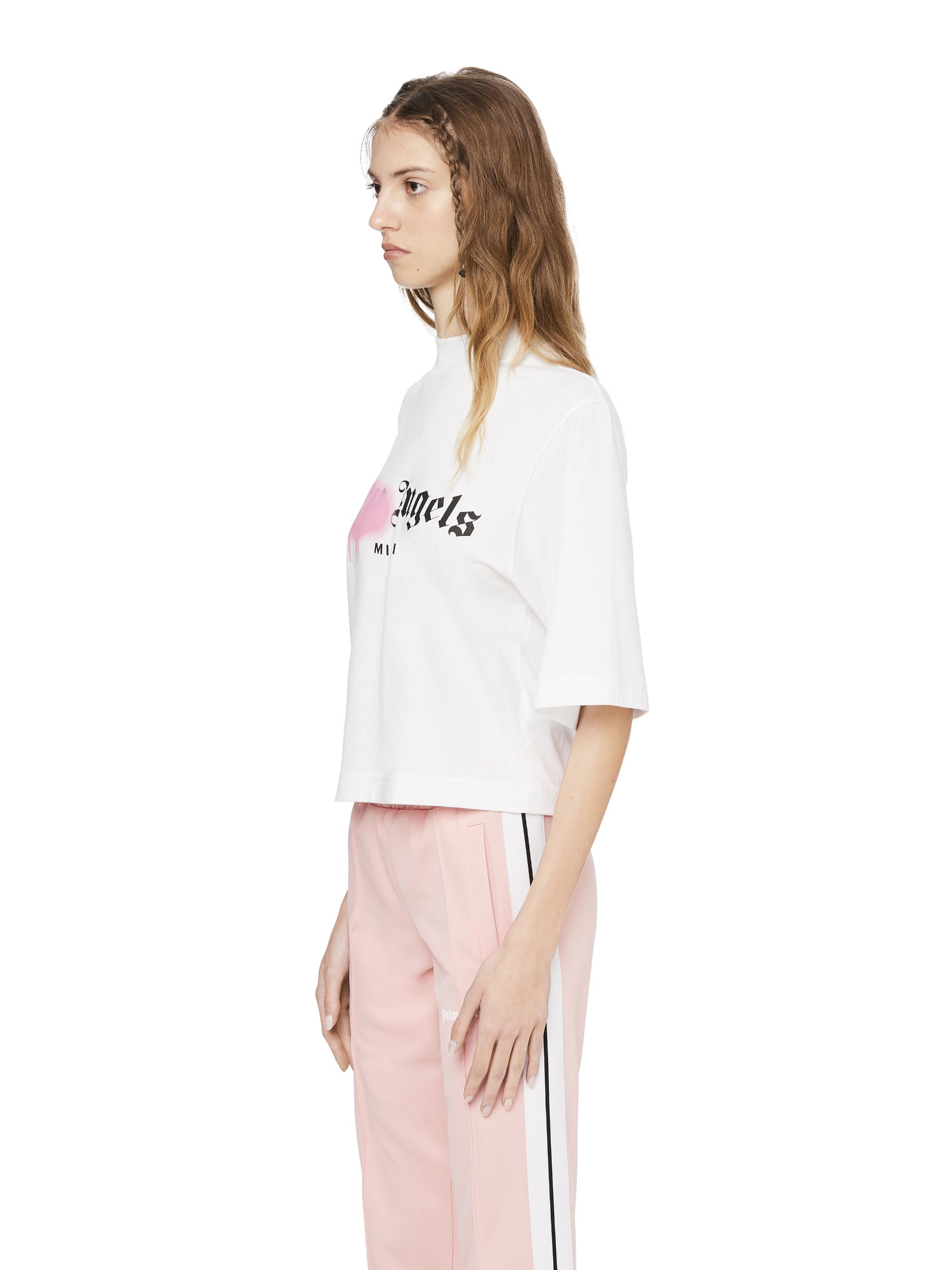 SPRAYED PALM OVERLOGO CROPPED TEE in white - Palm Angels® Official