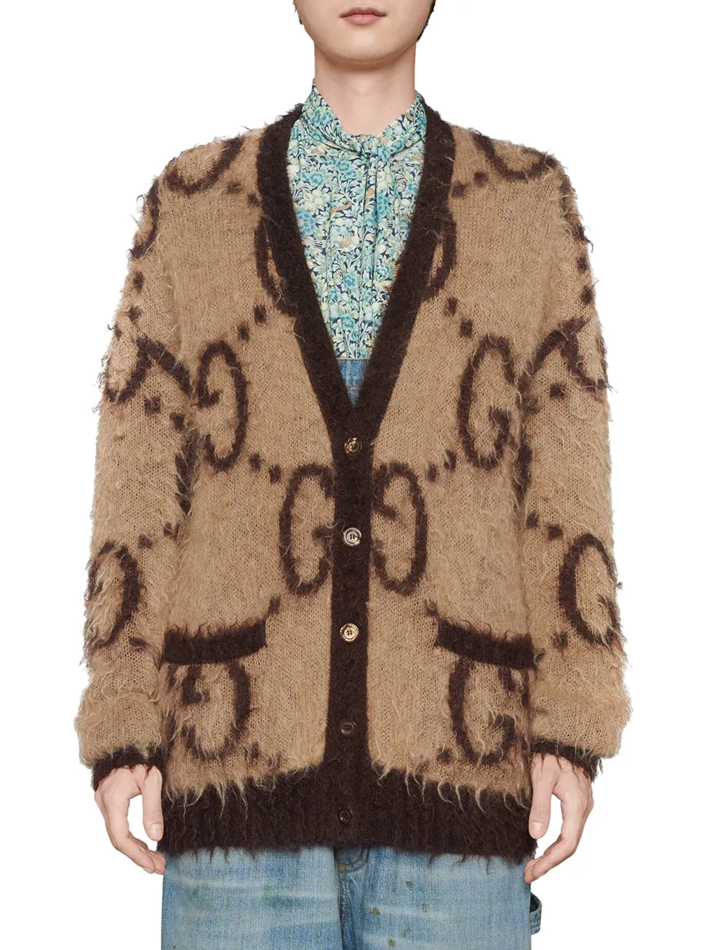 Shop Gucci Reversible Gg-jacquard Cardigan In Brown