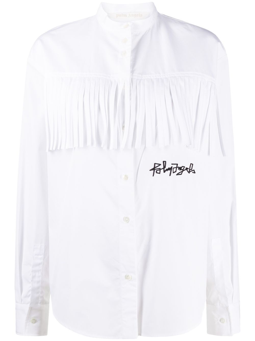 Image 1 of Palm Angels logo embroidered fringed shirt