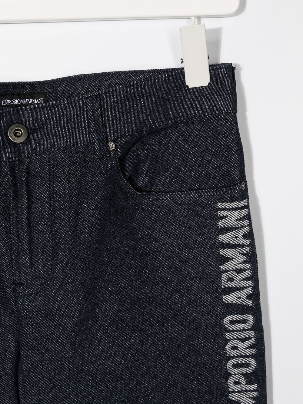 Shop Emporio Armani Teen Side Logo Jeans In Blue