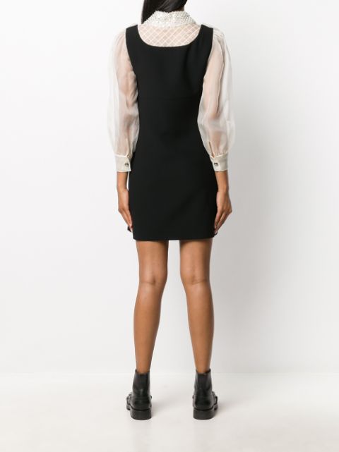 Black & white Miu Miu embellished long-sleeve ruffle dress MF38581E4D ...