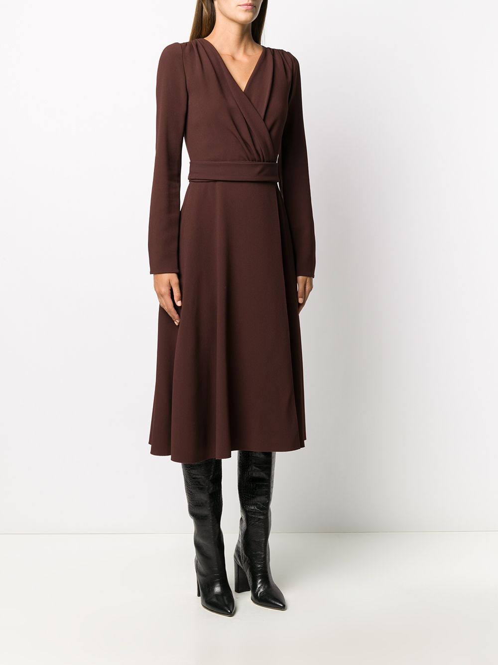 Shop Dolce & Gabbana Belted Longuette Dress In Brown