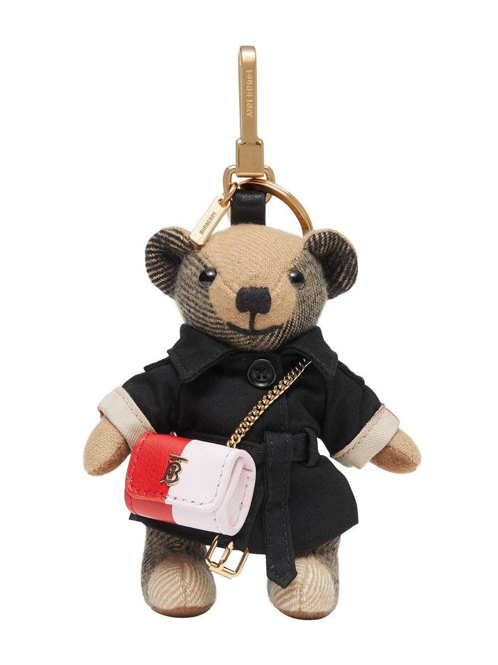 Burberry Thomas Vintage Check Teddy-bear Key Holder In Beige