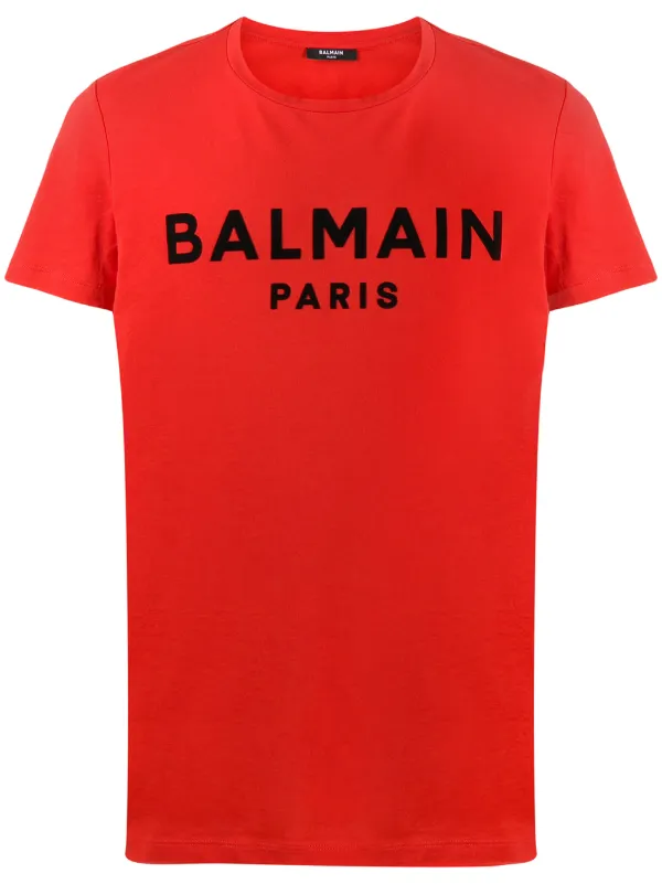 Shop Balmain logo flocked T-shirt Delivery -