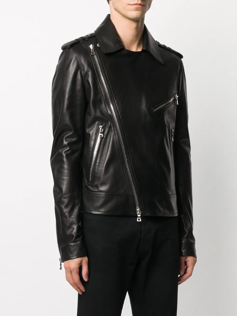 Balmain silver zip-detail biker jacket | Jackets | Image 3