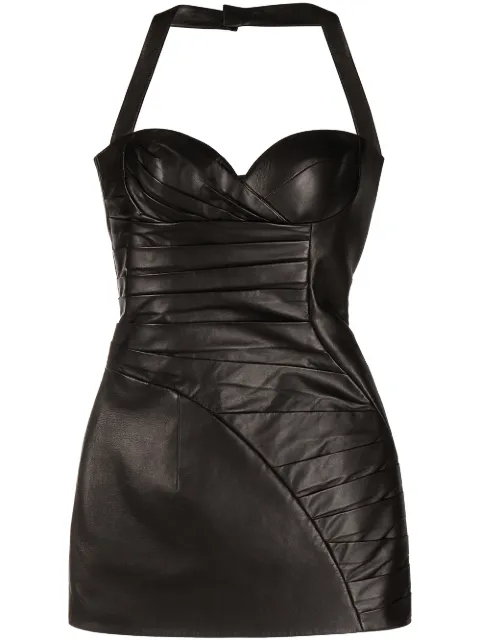 Balmain gathered-detail halterneck dress