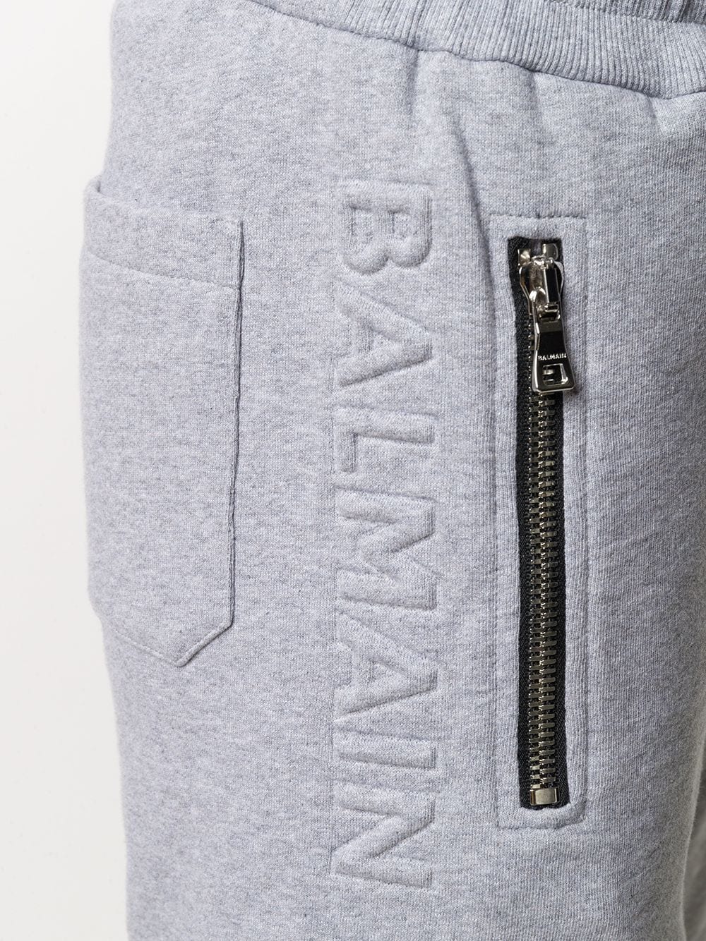 Shop Balmain Logo Embossed Bermuda Shorts In Grey