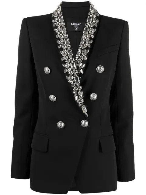 Shop Balmain crystal embellished blazer 