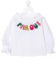 Image 1 of Raspberry Plum slogan-embroidered ruffled blouse