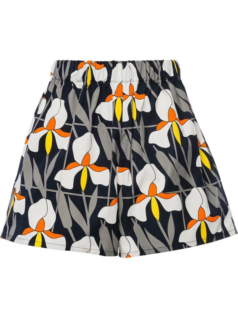 Click to view more detailed imagery on our partner's website Prada Orchid Print Cotton Shorts In Grey