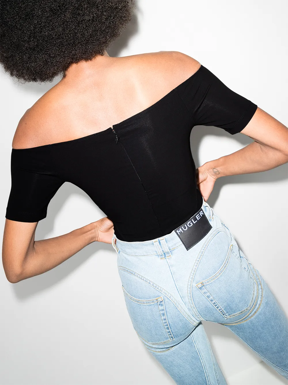 MUGLER OFF-SHOULDER CUT-OUT BODYSUIT