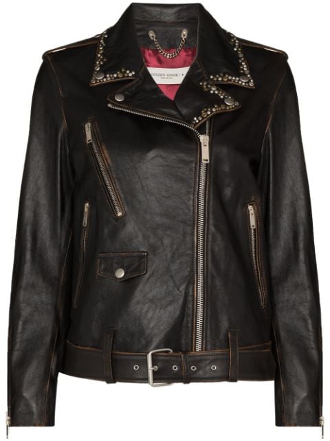 Golden Goose stud-embellished leather biker jacket