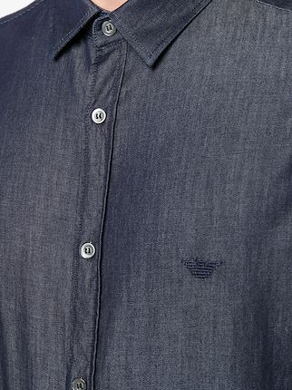 embroidered-logo denim shirt展示图