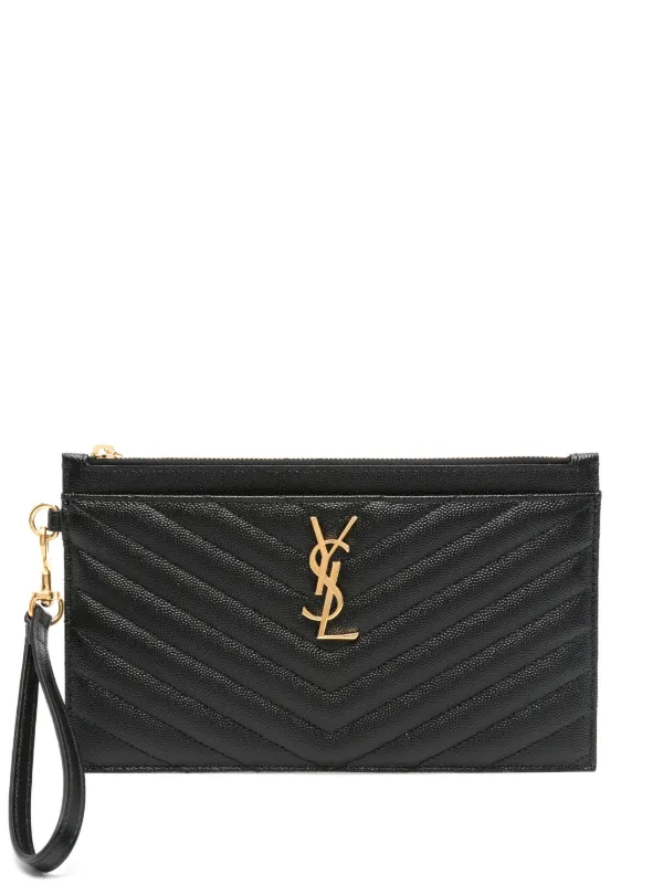 Saint Laurent Cassandre Matelassé Large Pouch in Grain De Poudre Leather in Black