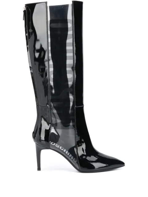 Moschino logo-panel knee-high boots