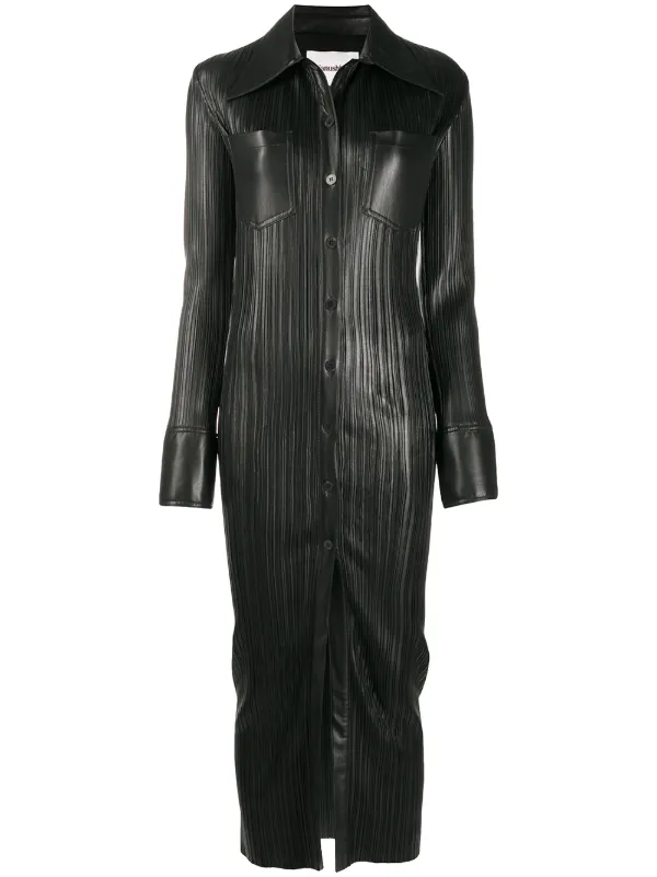 pleated midi shirt dress