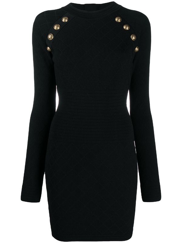 balmain black dress gold buttons