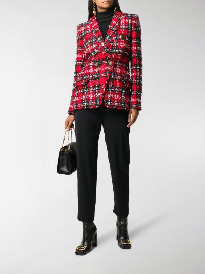 balmain red tweed blazer