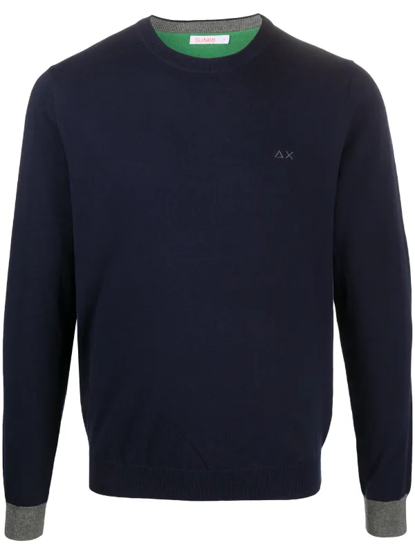 Shop Blue Green Sun 68 Fine Knit Sweatshirt With Elbow Patches With Express Delivery Worldarchitecturefestival