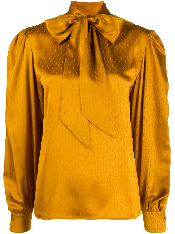 yellow pussybow blouse