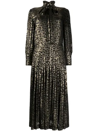 leopard print pleated midi dress