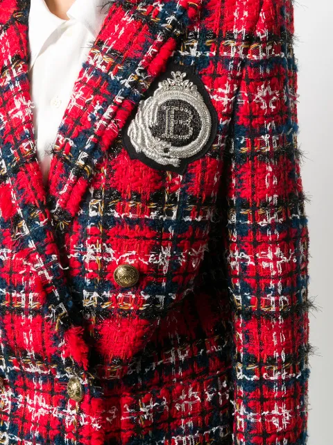 Balmain oversized tartan tweed blazer 