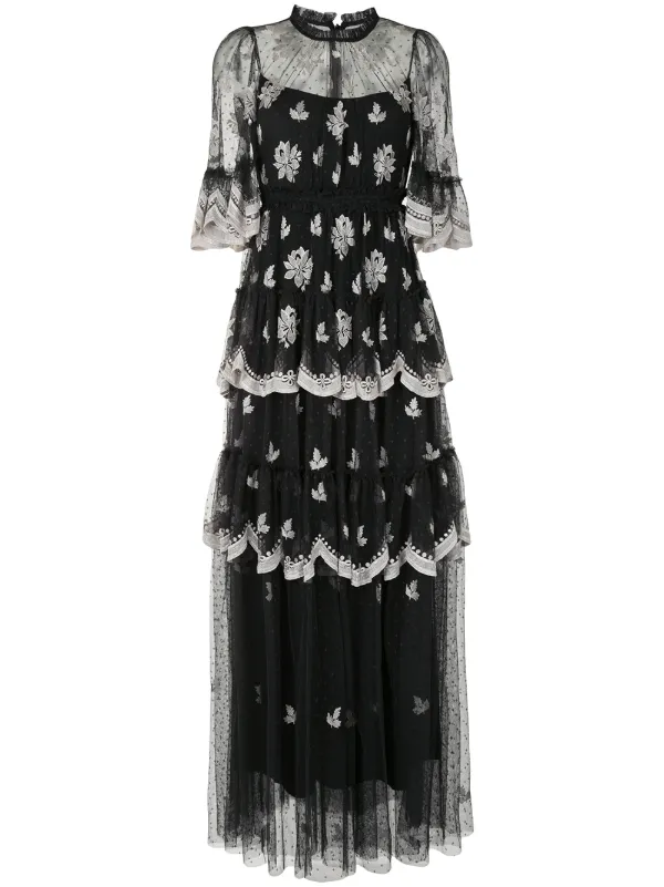 needle and thread black floral dress