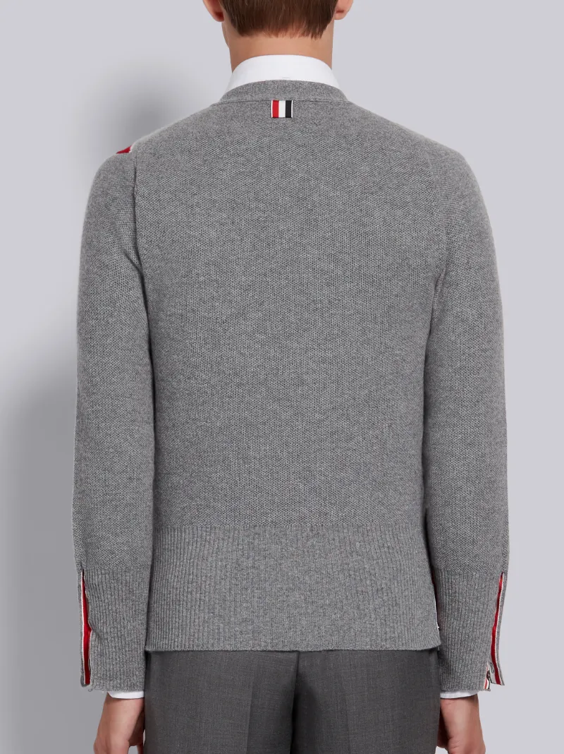 Light Grey Cashmere Pique Diagonal Intarsia Stripe Classic V-Neck ...