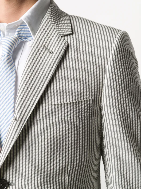 ■Thom Browne■シングル ストライプ コットンジャケット Thom Browne ストライプ シングルジャケット | グレー | FARFETCH JP