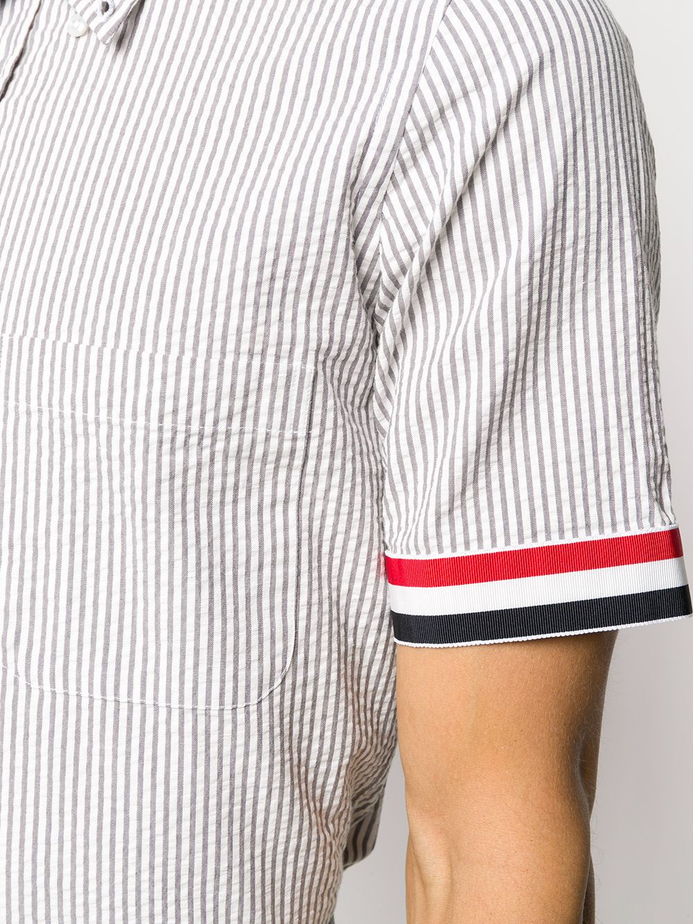 Shop Thom Browne Seersucker stripe button-down shirt with Express ...
