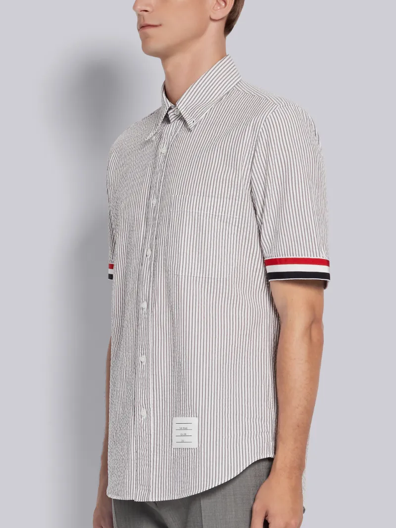 Medium Grey Cotton Seersucker Grosgrain 