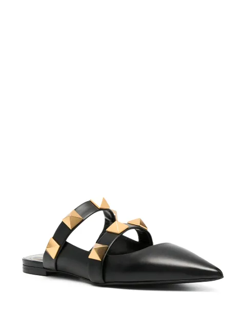 Shop black Valentino Garavani Roman Stud flat mules with Afterpay ...