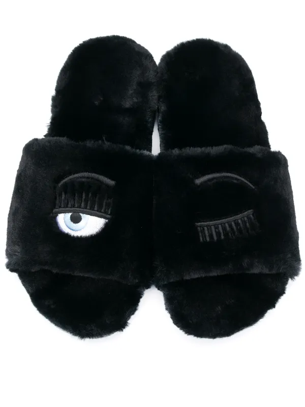 black fur sliders