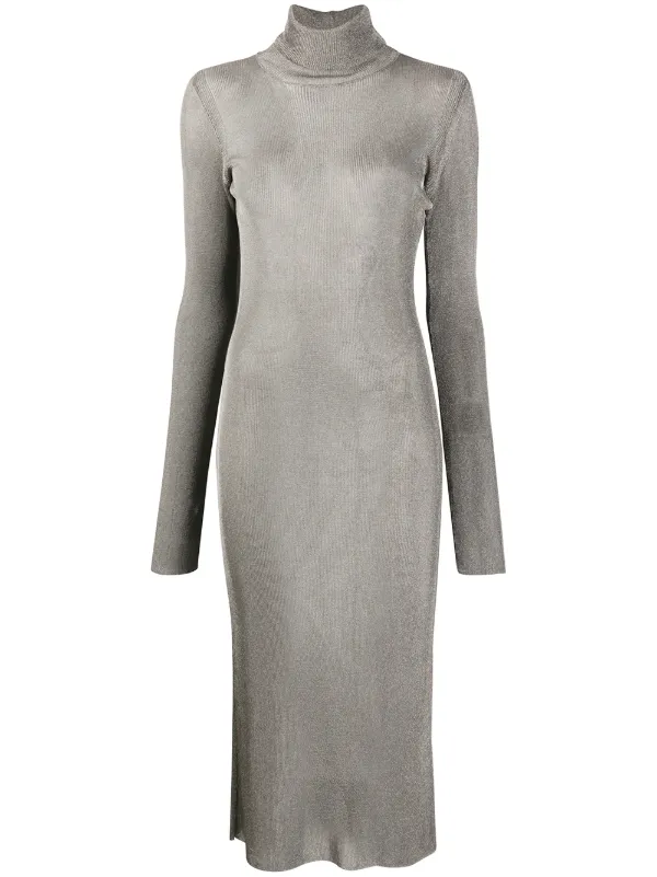 silver metallic knit dress