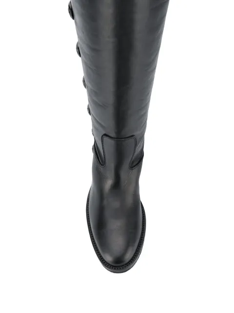 Via Roma 15 Black Leather Boot With Side Buttons In Black