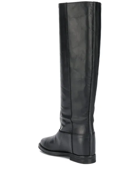Via Roma 15 Black Leather Boot With Side Buttons In Black