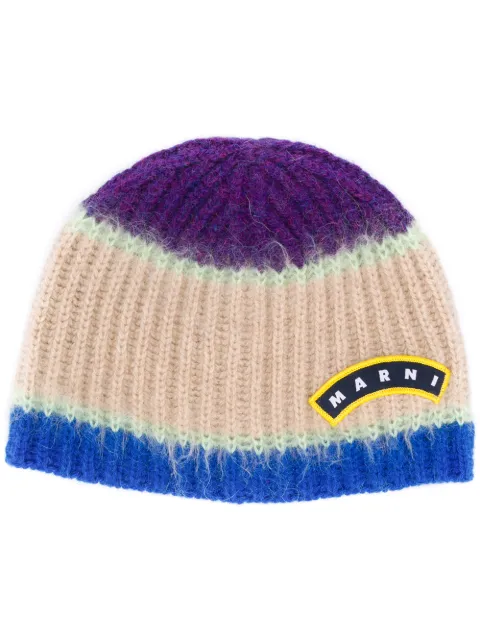 Marni purple colour-block wool beanie 