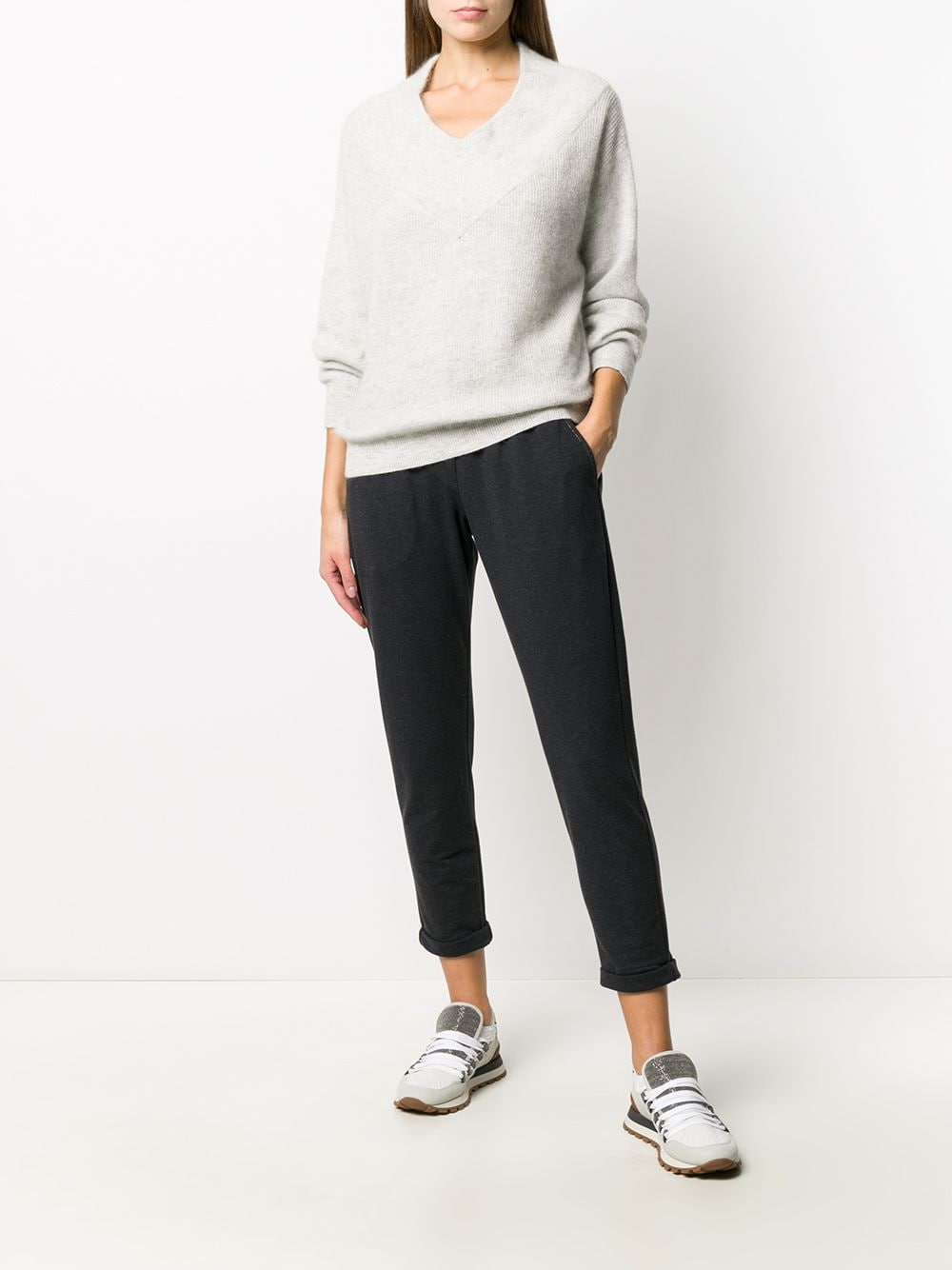 Shop Brunello Cucinelli Cropped Drawstring Trousers In Grey