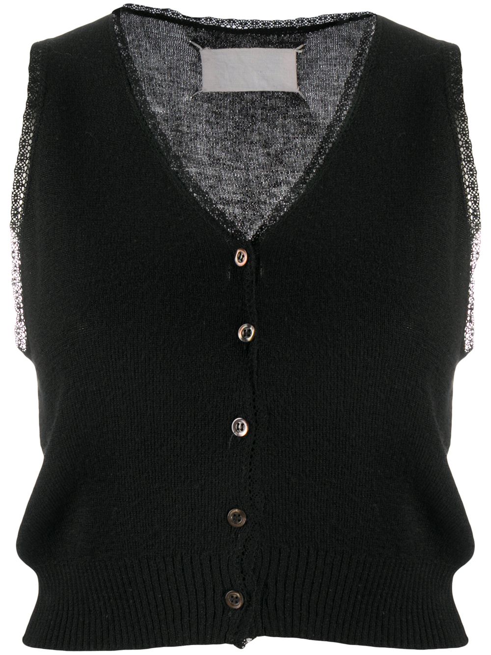 Pre-owned Maison Margiela 1990s Lace-trimming Knitted Waistcoat In Black