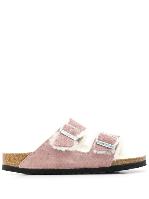 Click to view more detailed imagery on our partner's website Birkenstock Arizona Mauve Shearling-lined Suede Sliders In Pink