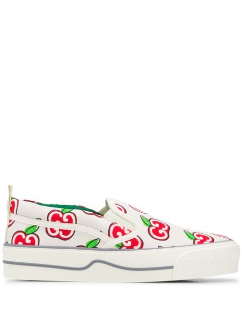 Gucci Gg Apple Print Slip-on Sneakers In White