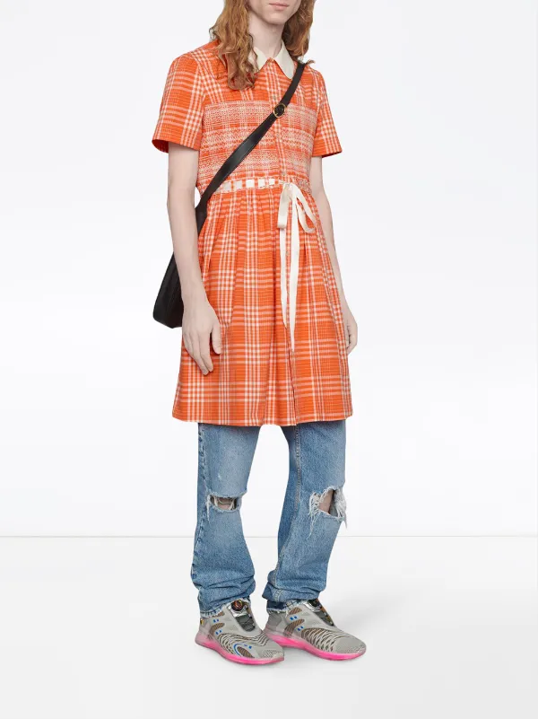 gucci tartan cotton long smock shirt