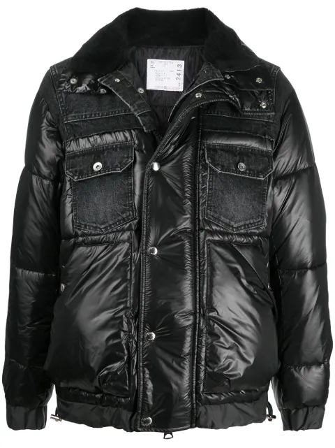 sacai padded jacket with denim detailing