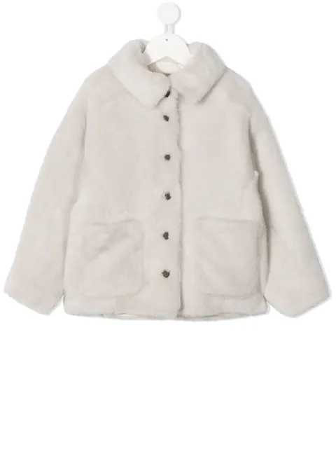 Brunello Cucinelli Kids جاكيت فرو صناعي بأزرار