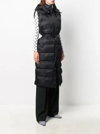 buckle-waist longline quilted gilet展示图