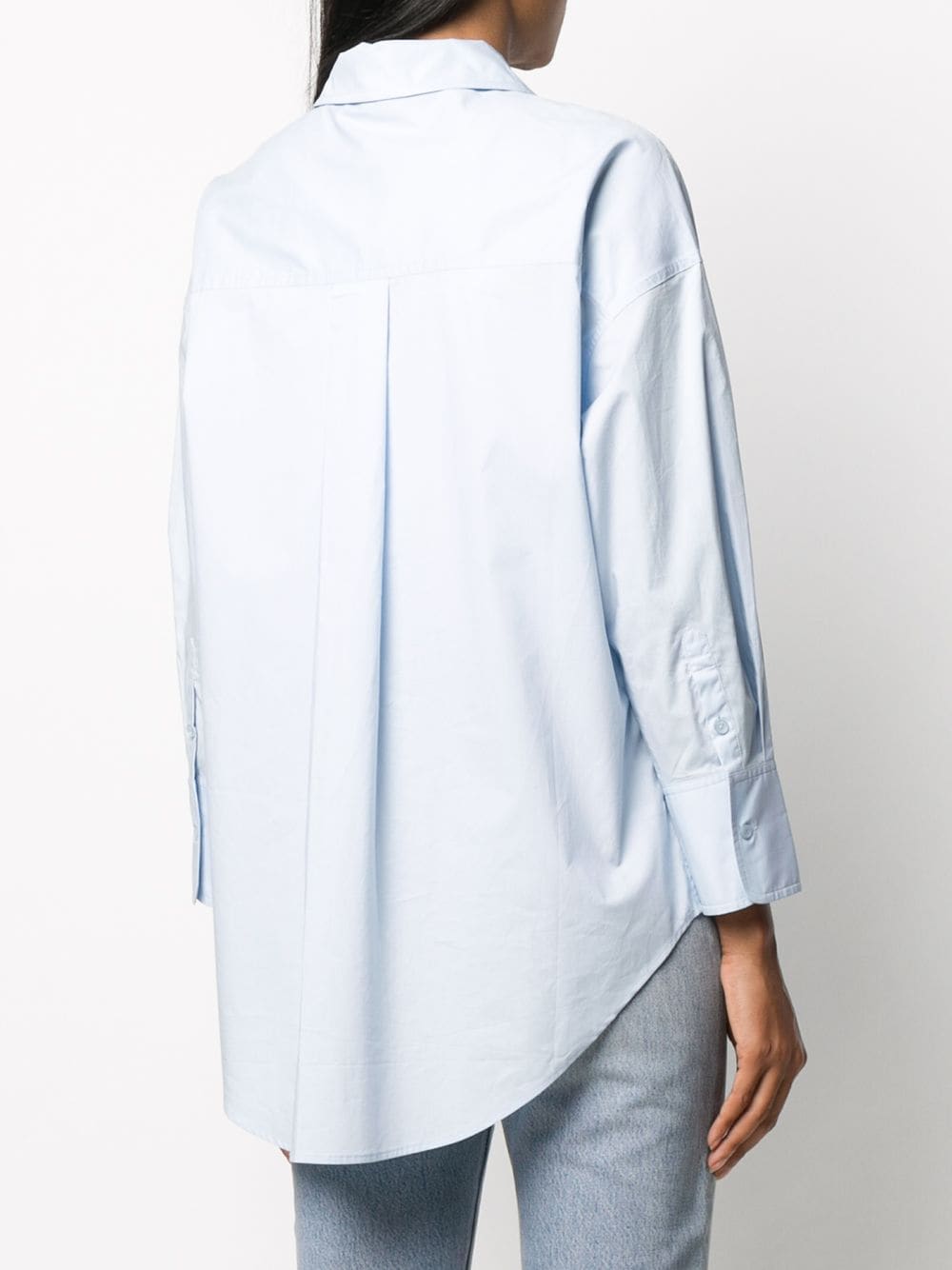 Shop Anine Bing High-low Hem Long-sleeve Shirt In Blue