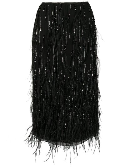 Prada beaded feather embellished skirt black | MODES